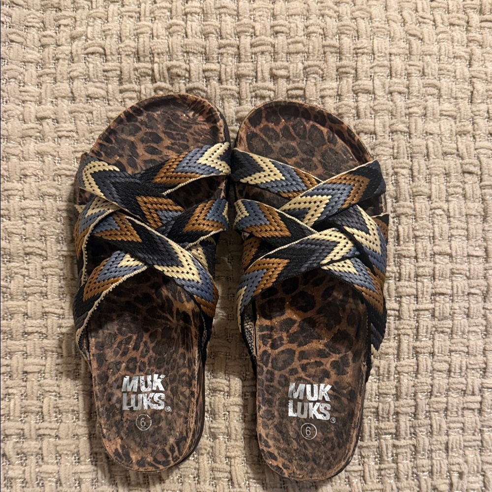 Muk Luks Braided Leopard Sandals